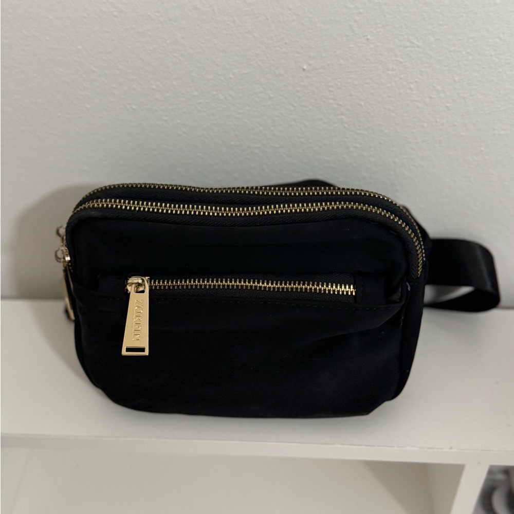 Black Crossbody Bag with Gold Accents